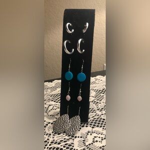 Silver and Blue Earring Set